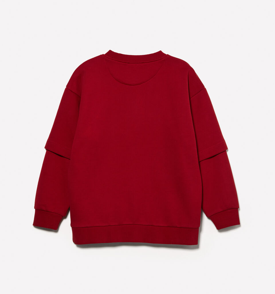 Oversized fit red sweatshirt with embossed print - boys' knitwear - Burgundy | Sisley Young image number 2